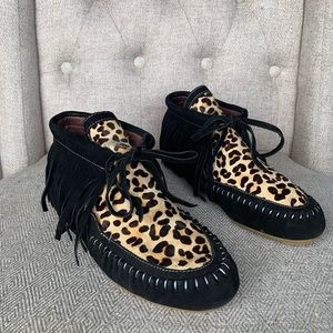 L&B LEOPARD FRINGE MOCCASINS
